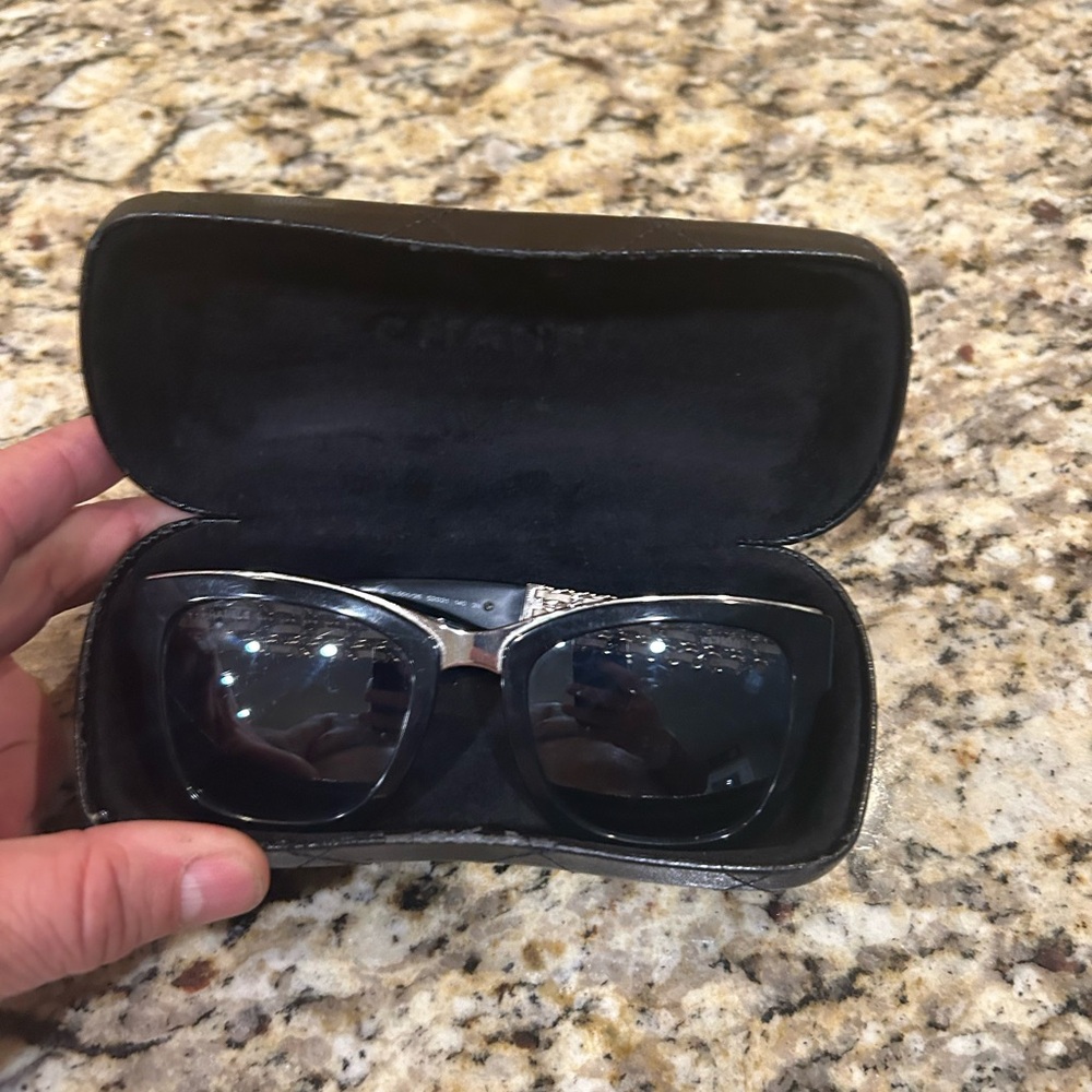 CHANEL Black and Silver Oversized Sunglasses